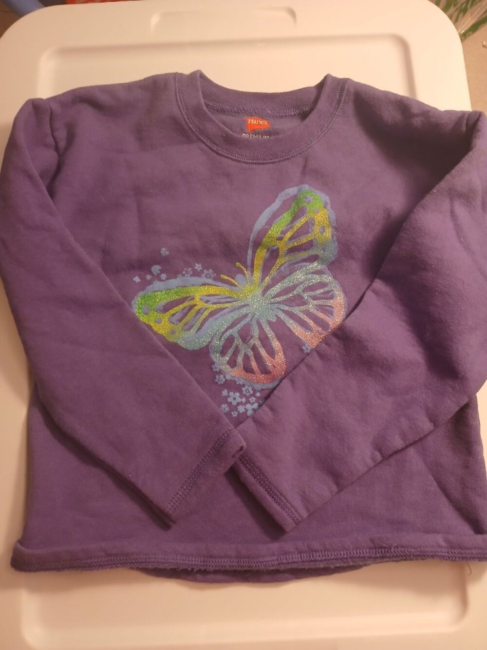 Hanes Premium 5T Girls Purple Butterfly Sweatshirt